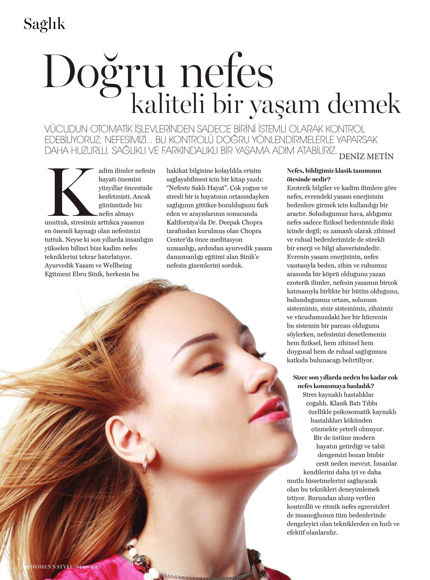 Ebru Şinik Women's Style Nefes ve Sağlık Makalesi